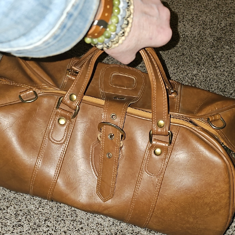 Vintage US Luggage Caramel Brown Faux Leather Men's Duffle Bag